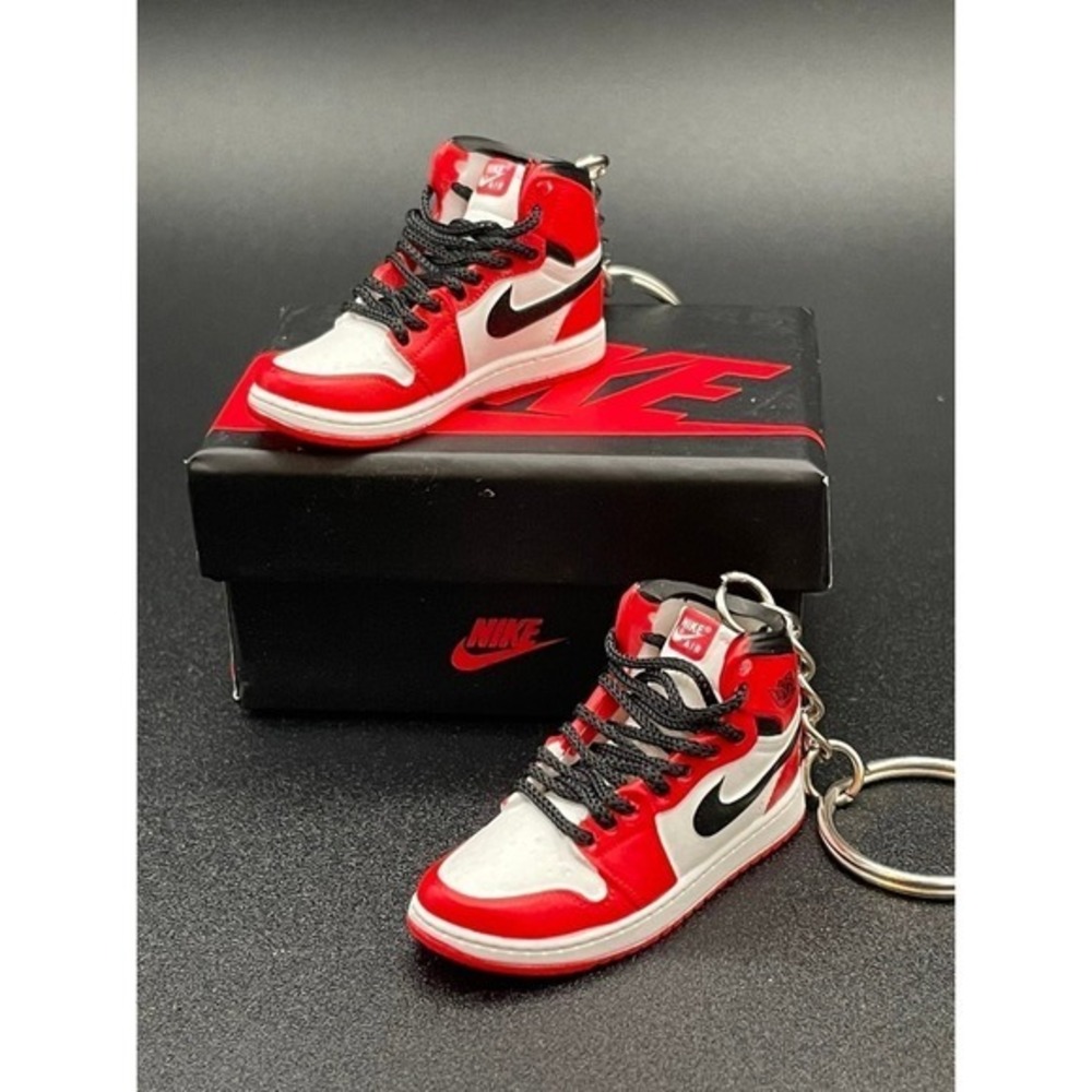 (2) Chicago Nike Air Jordan I Keychain with box OG Bulls Red White High Retro